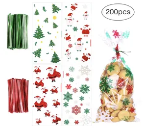 Kerst Snoep Cadeautassen Plastic Platte Verpakkingstassen Voor Feestdagen Kerstelement Gedrukte Goodie Bags