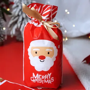 Christmas Santa Claus Drawstring Bags Festive Snowflake Candy Packaging Bags Ribbon Drawstring Pouch Holiday Gift Treats Packing Drawstring Bags For Cookies Nougat
