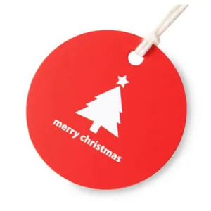 Round Cardstock Christmas Gift Tags Merry Christmas Tree Hanging Labels Decorative Holiday Present Wrapping With String