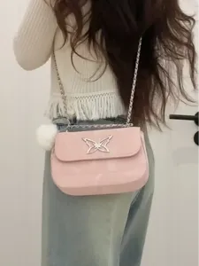 Fashion pink patent leather chain shoulder bag for women, trendy underarm crossbody bag.