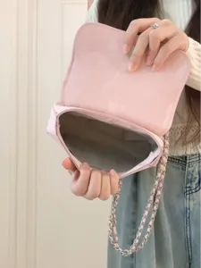 Trendy pink leather chain crossbody bag, chic flap shoulder bag for daily casual use.