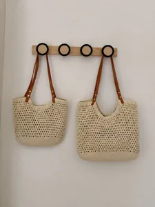 Women Large Capacity Hollow Woven Tote Bag Casual Beach Vacation Shoulder Bag Commuting Handbag Polyester Straw Look