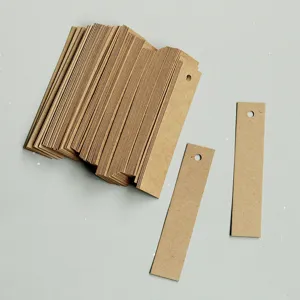 Kraft paper long tags detail view, blank cardstock bookmarks with pre-punched hanging hole.