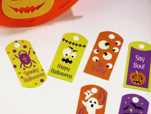 Halloween gift tags bulk pack featuring spooky ghost pumpkin and monster designs 50pcs