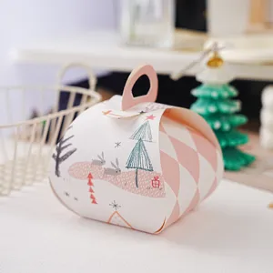 Nordic pink Christmas gift box for cookies nougat snow crisp candy creative paper packaging with handle