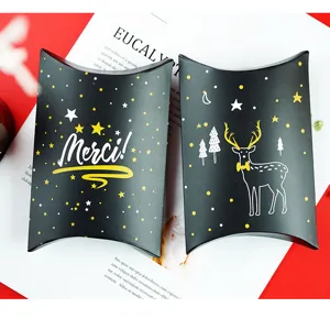 Nordic Christmas Paper Gift Box Black Gold Snowflake Deer Pattern Pillow Candy Boxes Holiday Party Decorative Favor Wrap Supplies