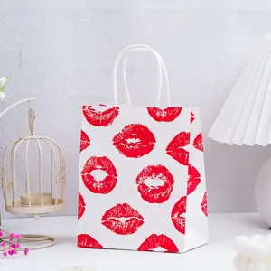Koreanischer Stil Weißer Papier Geschenktüte Mit Rote Lippen Muster Griffe Kleine Verpackung Beutel Für Kosmetik Schmuck Geschenk