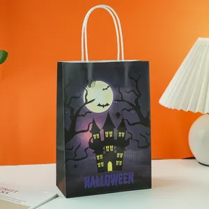 Halloween gift paper bag candy packaging bag party photo prop with white paper handles