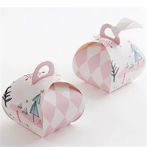 Pink Nordic Christmas tree rabbit pattern paper gift box for candy cookie apple packaging