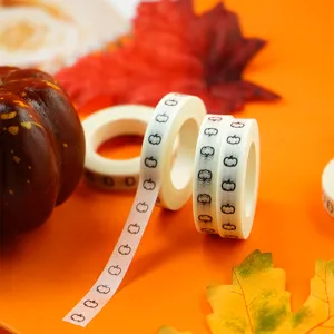 Halloween black pumpkin washi tape for journal decoration, 8mm width, festive DIY craft.