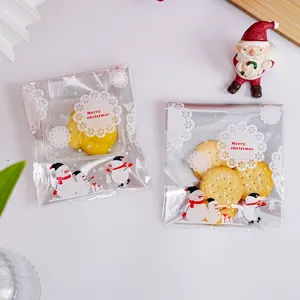 Weihnachten Schneemann Selbstklebende Kekstüten Silberne Basis OPP Cellophan Süßigkeiten Geschenktüten Festliche Feiertags Party Verpackung