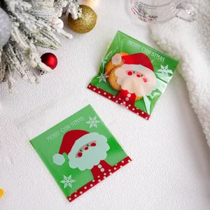 Weihnachts Kekstüten selbstklebend Plastiktüten mit niedlichem Weihnachtsmann grünem Design.
