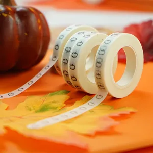 Halloween black pumpkin washi tape for journaling, planner decoration, 8mm detail shot.