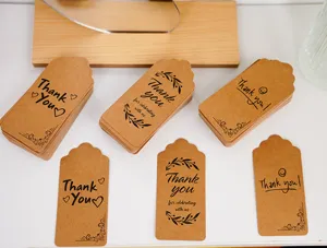 50pcs Vintage Kraft Paper Thank You Tags Gift Packing Bakery Hang Tags Decoration