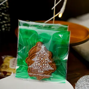 Kerstboom Transparante Zelfsluitende Zak Wit Feestpatroon Koekje Snoep Snack Verpakkingszak Voor Bakkerij Feest Dessert Cadeaupakket