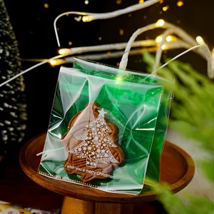 Transparante zelfsluitende zak met kerstboompatroon voor koekjes en snacks 10x11cm