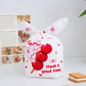 Cute Cartoon Rabbit Long Ear Plastic Candy Gift Bags Printed Cookie Biscuit Packing Bag For Bakery Party Favors Storage Decor