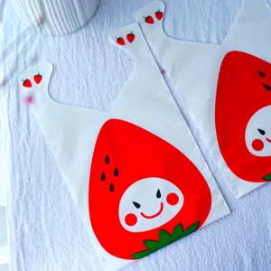 Sachets d'emballage motif fraise mignonne pour biscuits et nougats, lot de 50 pièces.