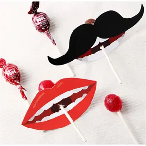 Valentine Day Decorative Paper Cards For Lollipop Decor DIY Straw Accessories Red Lips Mustache Shape Cards Party Favor