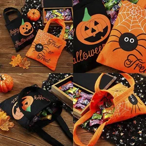 Halloween candy gift bags black orange fabric trick or treat bags festive party shopping bags