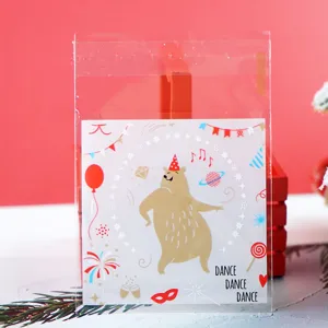 Mini 7x7cm self-adhesive cookie packaging bags, cute Christmas bear design, clear food bag.
