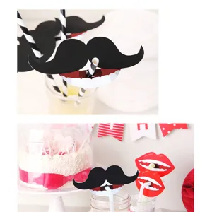 Valentine day mustache and red lips straw paper cards party decoration props set of 50pcs