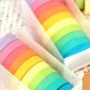 Farbenfrohes Washi Tape Set 10 Rollen Regenbogen Deko Klebeband für Tagebuch Basteln DIY