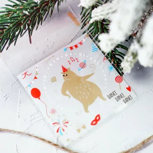 Christmas Bear Plastic Self Adhesive Cookie Bags Transparent Gift Packaging Bags For Biscuit Snowflake Crisp Holiday Baking Supplies