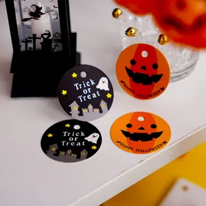 Halloween round decorative tags, cute pumpkin ghost paper cards for baking gift packaging, 100pcs