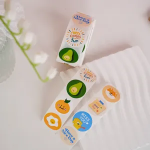Cute hand-drawn cartoon round stickers detail, perfect for journal and gift box decoration.
