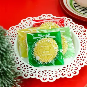 Christmas Wreath Printed Self Adhesive Plastic Packaging Bags For Biscuit Handmade Soap Snowflake Crisp Treats Holiday Party Gift Wrapping Supplies