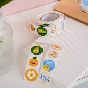 Cute Cartoon Self Adhesive Stickers Ins Style Round Hand Drawn Illustration Label Decorative Seal Sticker For Cake Box Bottle Journal Decor
