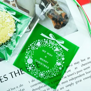 Christmas wreath self-adhesive plastic packaging bags for cookies and handmade soaps 100pcs