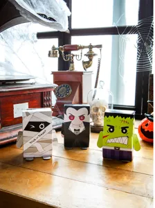 Halloween standing gift paper box, mummy vampire frankenstein candy storage container.