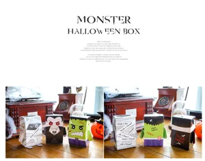 Halloween monster gift paper boxes set of 3 standing spooky candy treat packaging containers