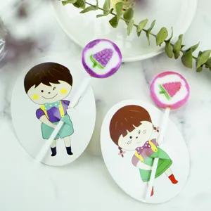 Cute cartoon boy and girl lollipop decorative paper card DIY candy gift set detail view