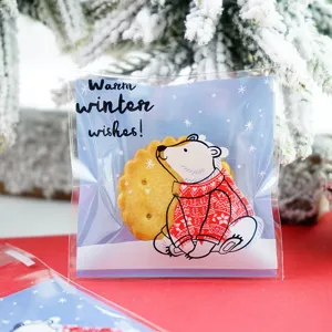 Sachet de biscuits de Noël 7x7cm sachet plastique transparent autocollant avec carte ours