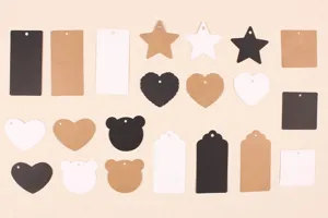 Assorted blank paper gift tags, craft labels, DIY bookmarks, and hanging price tags set.