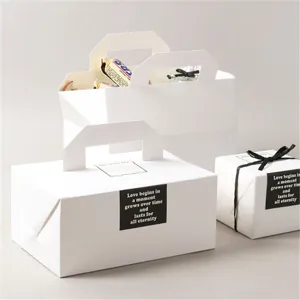 Boîte d'Emballage Portative en Papier Minimaliste Boîte Cadeau Blanche Avec Poignée pour Boulangerie Gâteau Pâtisserie Biscuits