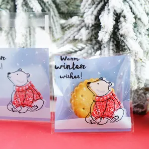 Noël Dessin Animé Ours Imprimé Sac d'Emballage en Plastique Transparent Auto-Adhésif Cellophane Pour Biscuit Bonbon Cuisson Décoration Fête Cadeau Sacs