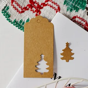 Kraft paper Christmas tree gift tags DIY hollow hanging labels for holiday party decor 100pcs