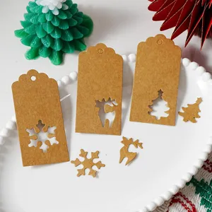 Handmade Christmas Kraft Paper Gift Tags Hollow Out Tree Deer Snowflake Label Hanging Bookmark Card DIY Crafts Label