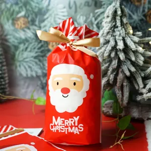 Christmas Santa Claus gift packaging bags with gold ribbon drawstring, ideal for cookies and candy.