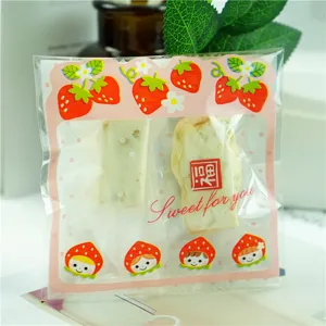 Cute strawberry cartoon self adhesive candy packaging bags gift bags clear details