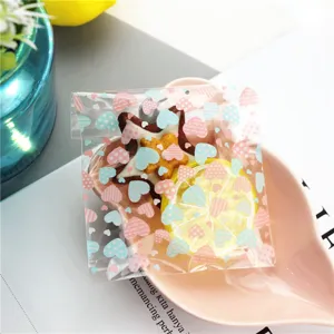 Sacchetti regalo trasparenti autoadesivi con motivo a cuore per caramelle e feste 100pz