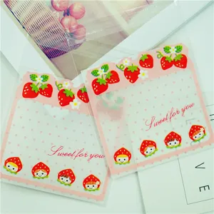 Pink strawberry cartoon self-adhesive gift candy packaging bags sweet cute design plastic.