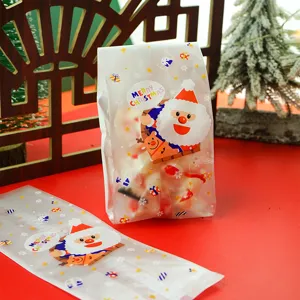 Christmas frosted plastic candy packaging bag, Santa Claus design for holiday cookies.
