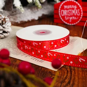 Weihnachtsrotes Band mit goldenem Zuckerstangen-Muster 1,5 cm breit für Geschenkverpackung