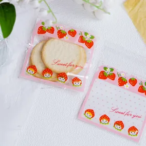 Cute strawberry self-adhesive cookie packaging bags for party gifts and candy treats