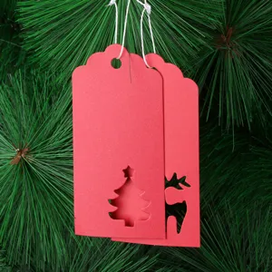 Red Christmas Paper Gift Tags Hollow Tree Reindeer DIY Hanging Ornaments Party Decor